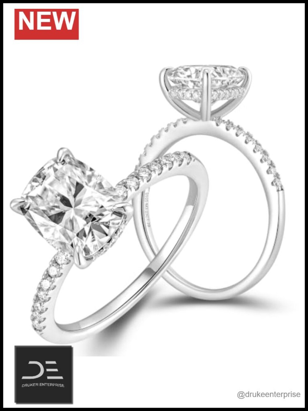 3ct Moissanite Engagement Ring, Solitaire With Hidden Halo Paved Band, 925